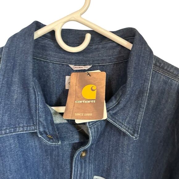 Carhartt Jean Denim Shirt Men’s Blue Button Up Loose Fit Heavyweight Workwear S - Picture 5 of 5